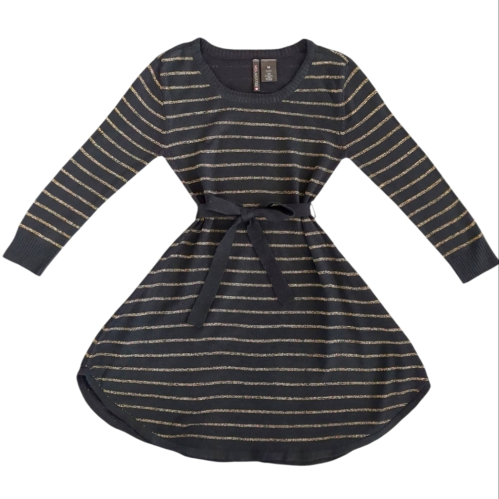 Girls Black and Gold Belted Sweater Dress (Size M)